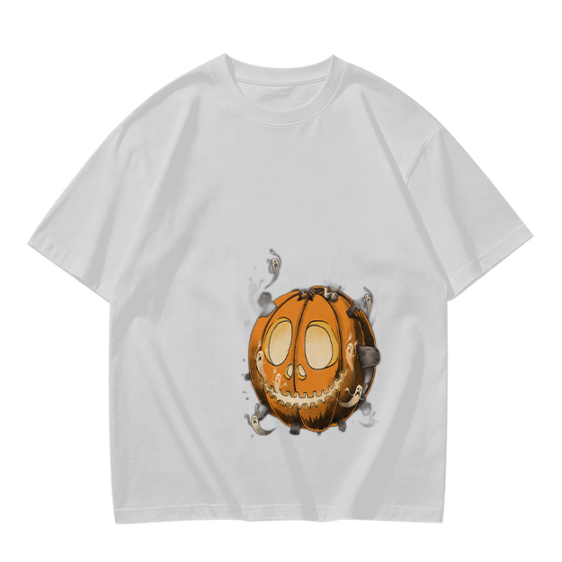 Olive Green T-Shirt With Spooky Halloween Pumpkin Ghost Print