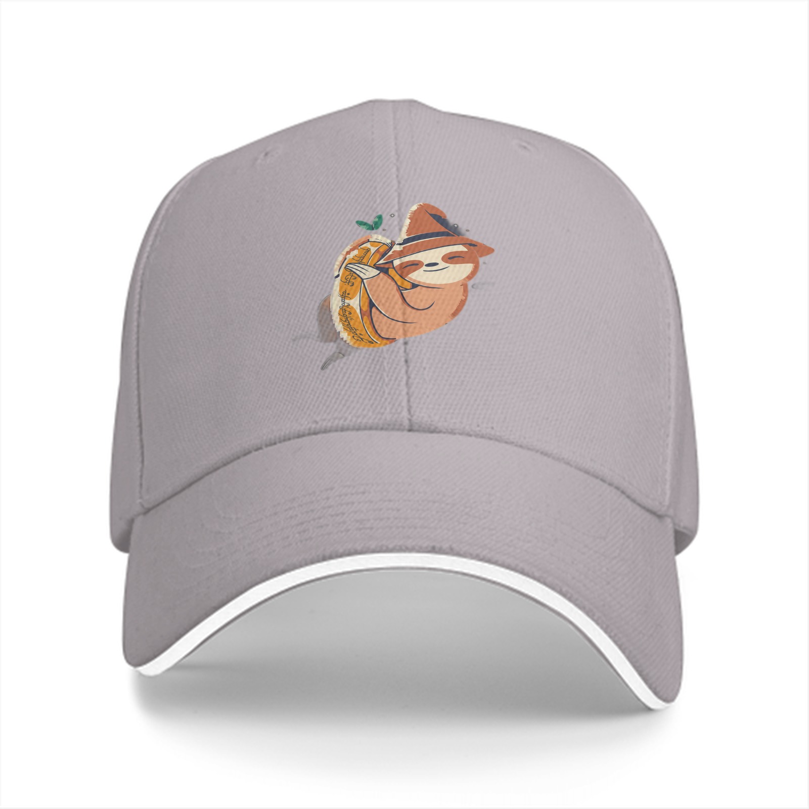 Black Baseball Cap With Cute Sloth Hugging Pumpkin Print