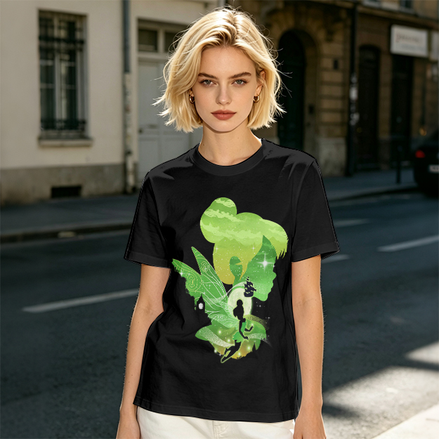 Olive T-shirt with fairy silhouette graphic design