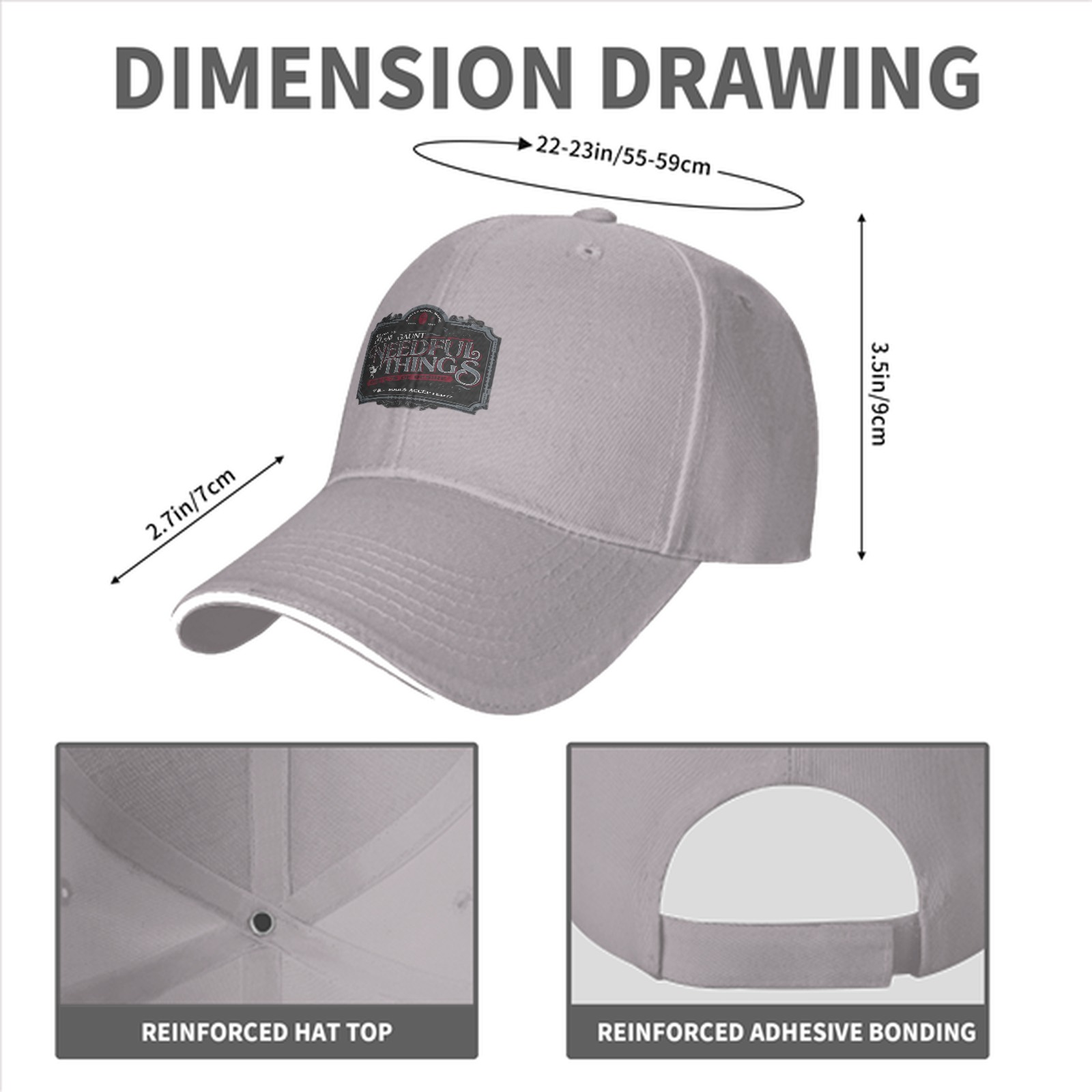 Black baseball cap with Needful Things themed graphic
