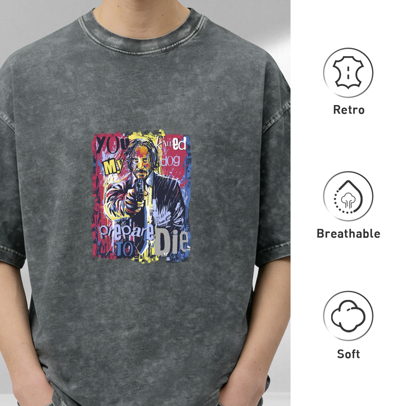 Washed graphic t-shirt with John Wick 'You Killed My Dog Prepare To Die' print