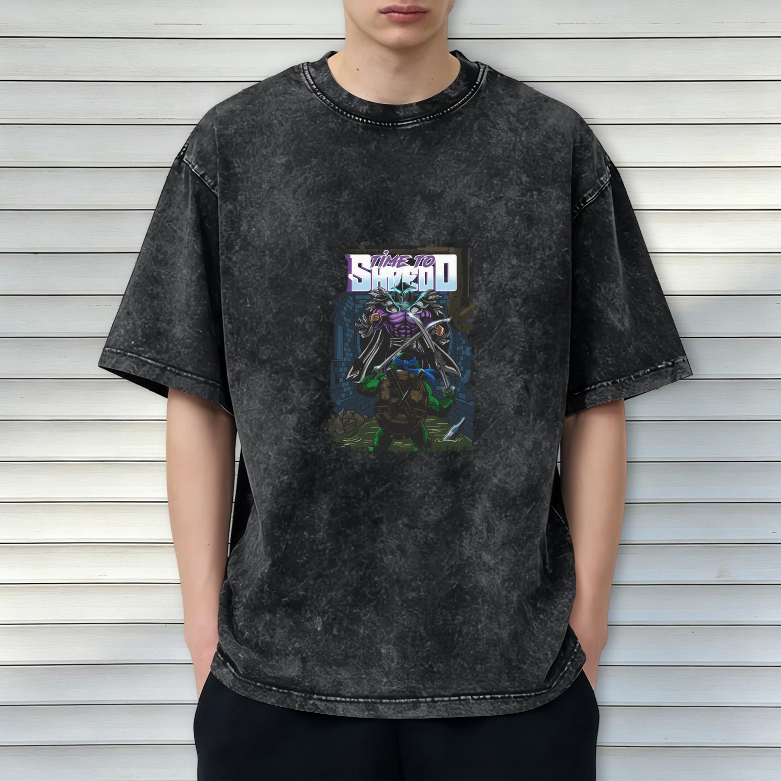 Washed Black T-Shirt With Teenage Mutant Ninja Turtles Shredder Graphic