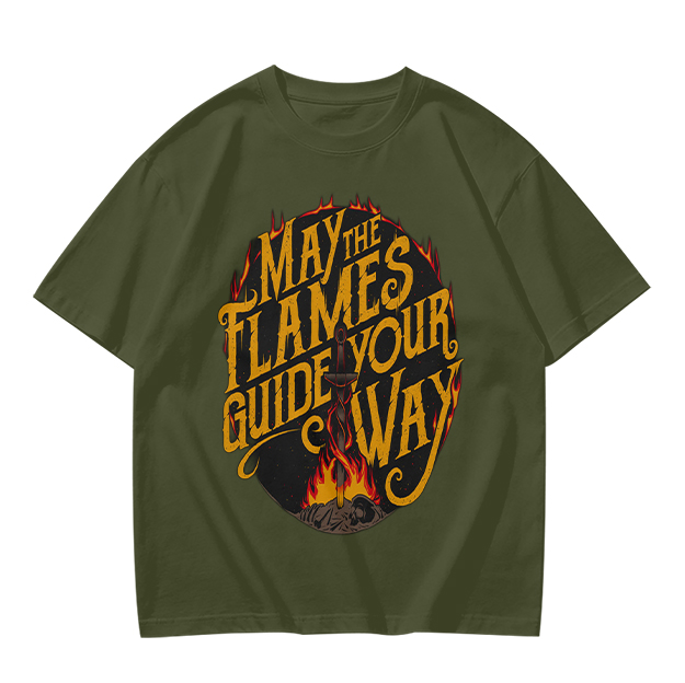 May The Flames Guide Your Way Graphic Olive T-Shirt