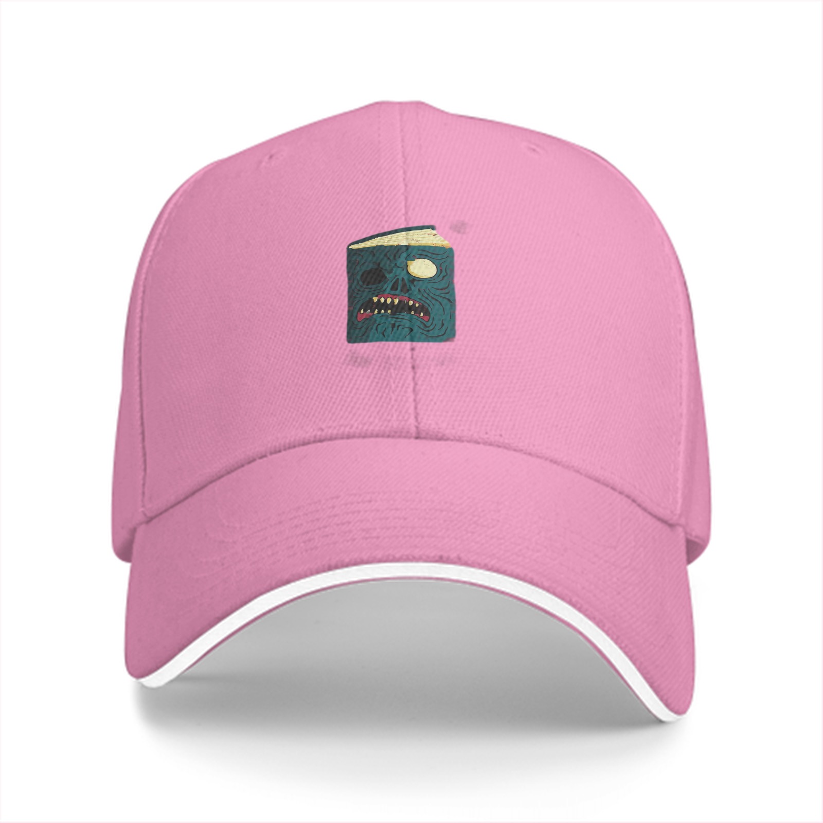 Black Baseball Cap With Square Zombie Monster Face Graphic