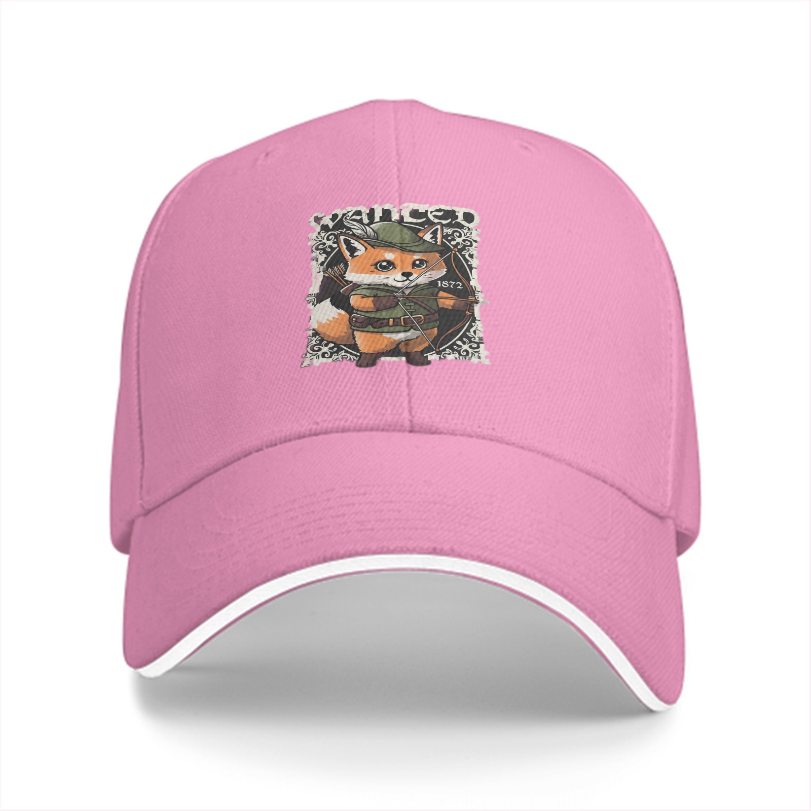 Black baseball cap with cute fox archer wanted print