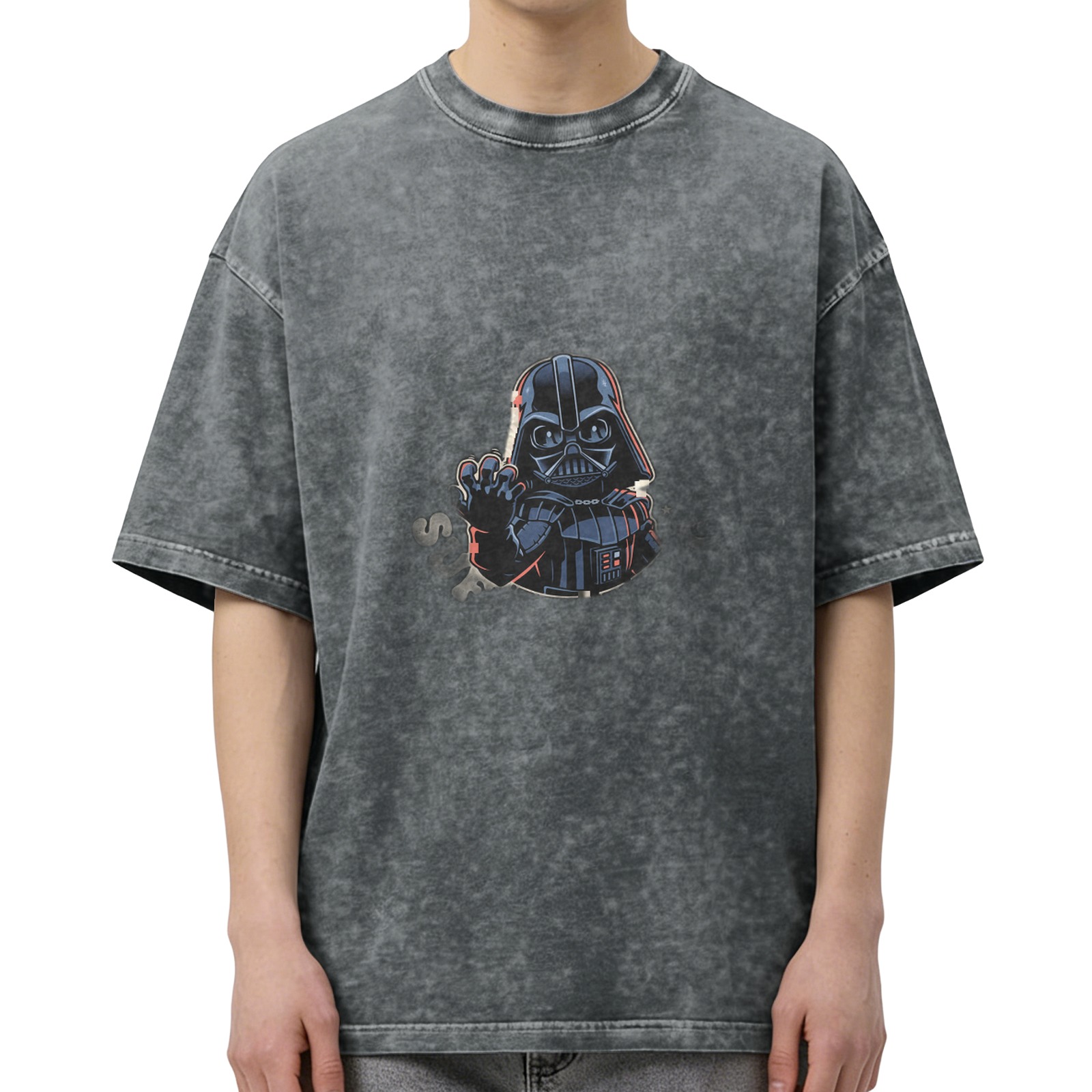 Washed Black T-Shirt With Cute Darth Vader Graphic