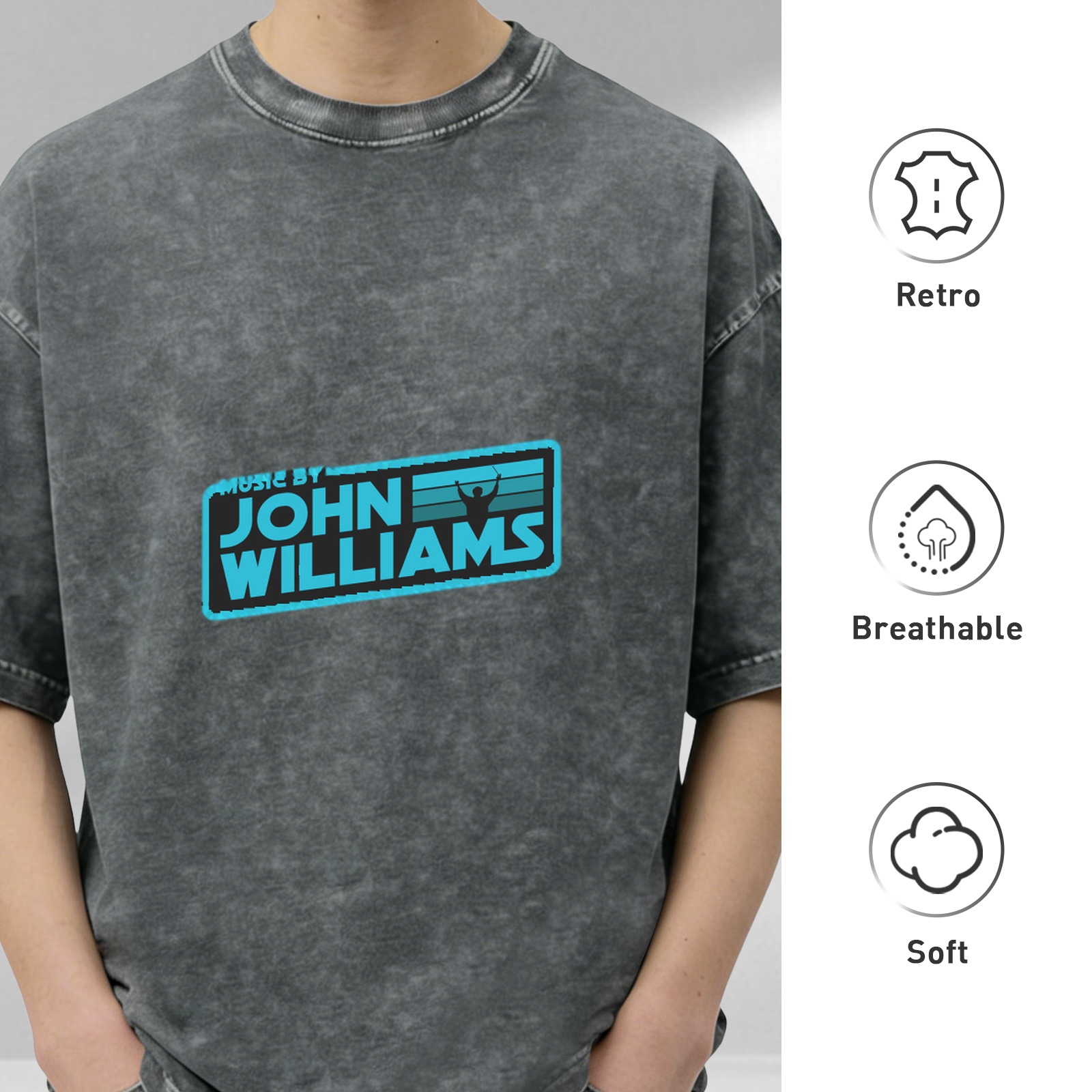 Washed Black T-Shirt with Music By John Williams Graphic