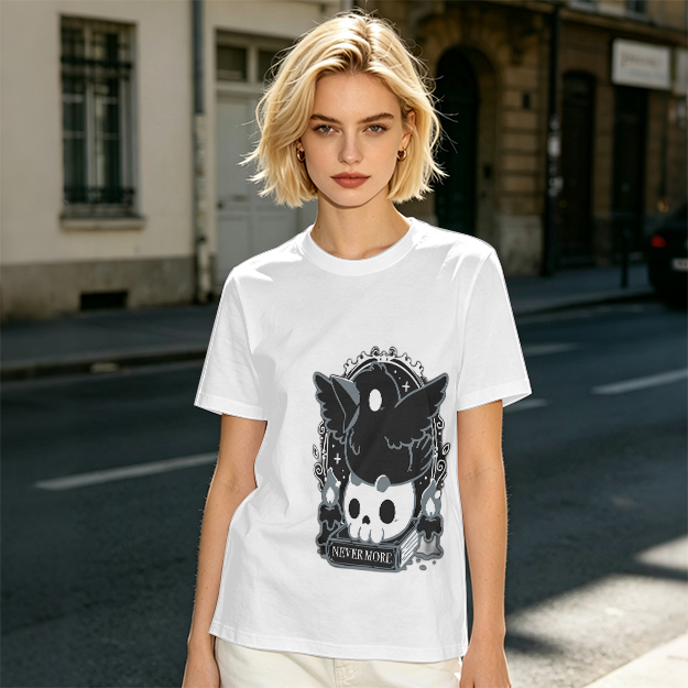 Olive Graphic T-Shirt With Raven Skull Nevermore Print