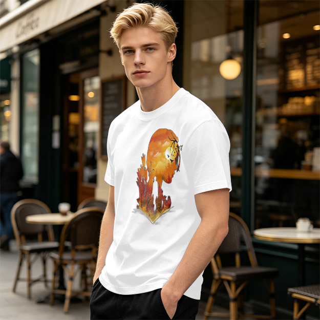 Olive T-Shirt with Sunset Lion Silhouette Graphic Print