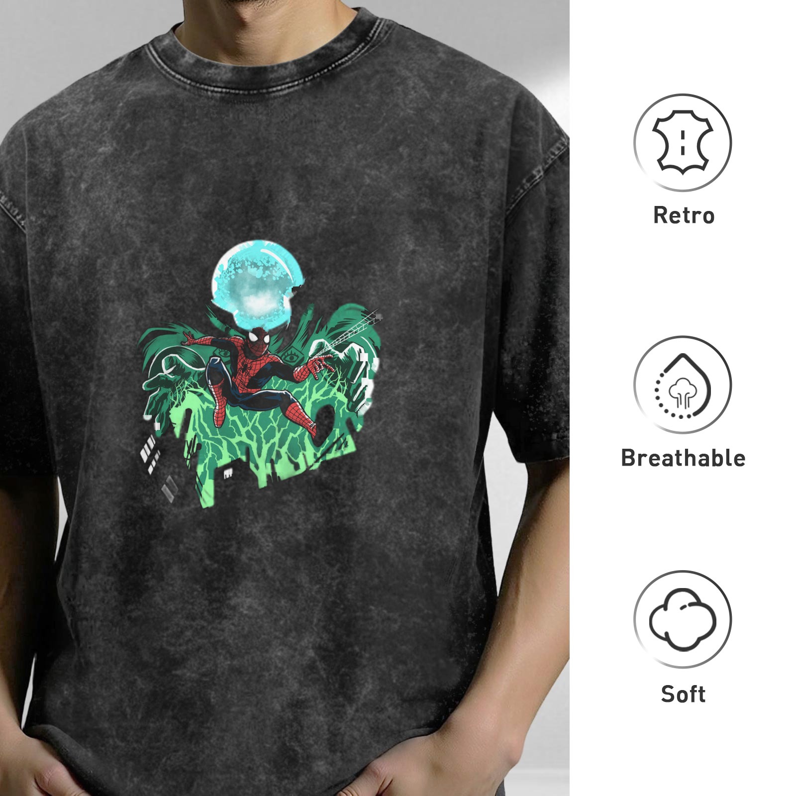 Oversized Spider-Man Graphic Washed Cotton T-Shirt