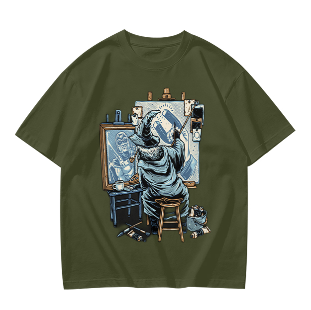 Olive T-Shirt Featuring Wizard Painting Superhero Artwork