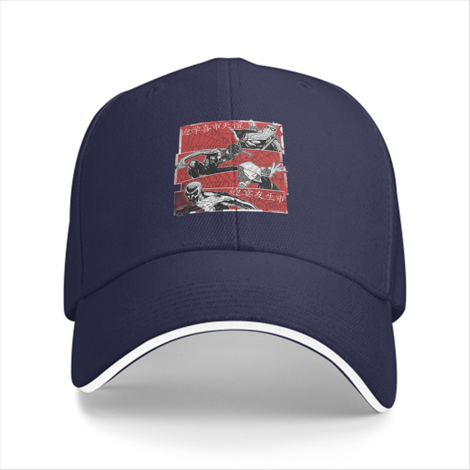 Black baseball cap with manga-style villain character graphic