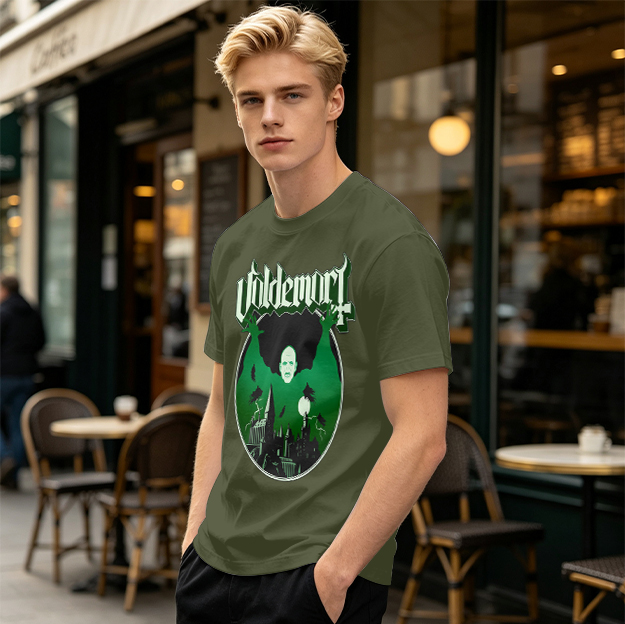 Olive T-shirt with Voldemort Dark Fantasy Graphic Print