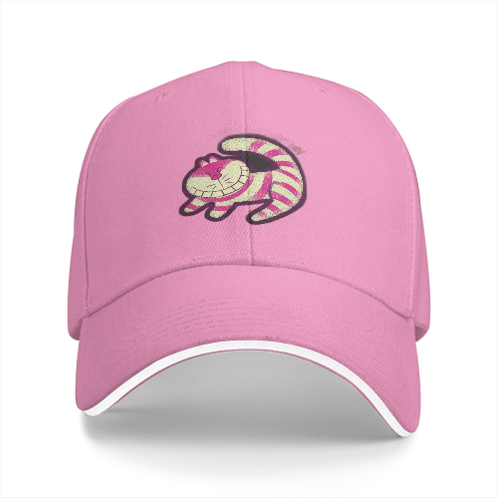 Black baseball cap with Cheshire Cat graphic print