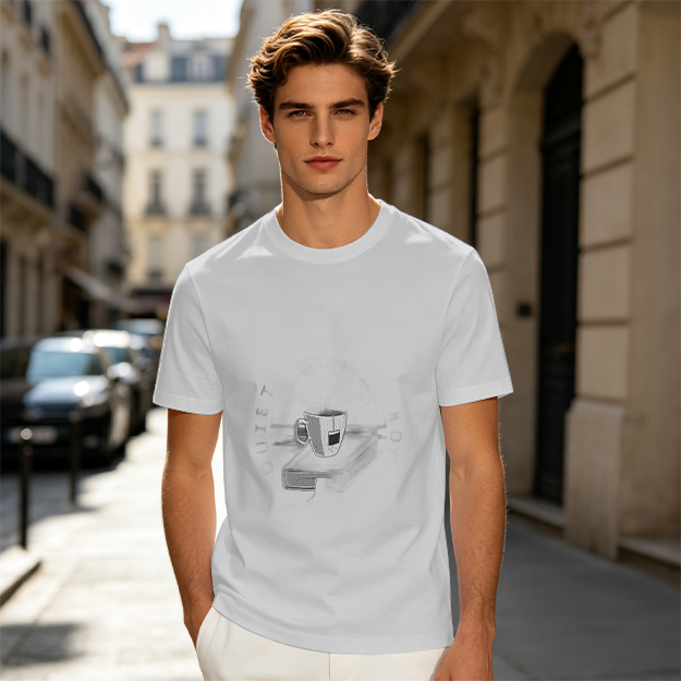 Olive Green Crewneck T-Shirt With Coffee Cup Graphic Print