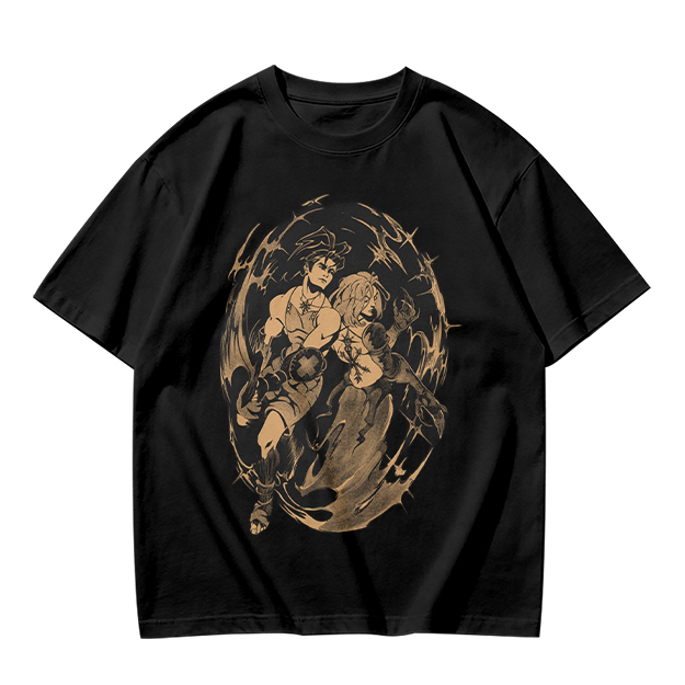 Olive Graphic Tee with Dynamic Anime Character Art Print