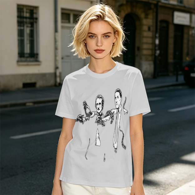 Olive T-shirt with Gothic author illustration print