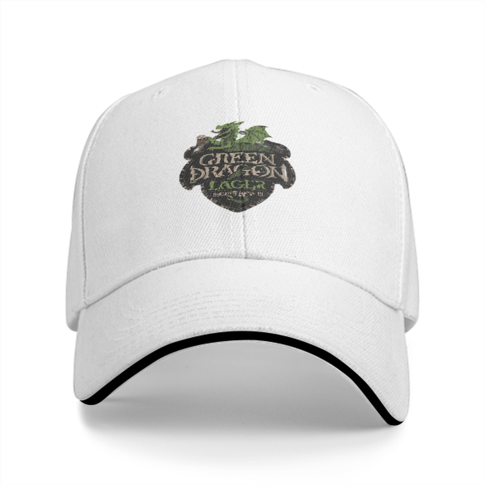 Black baseball cap with Green Dragon Lager graphic print
