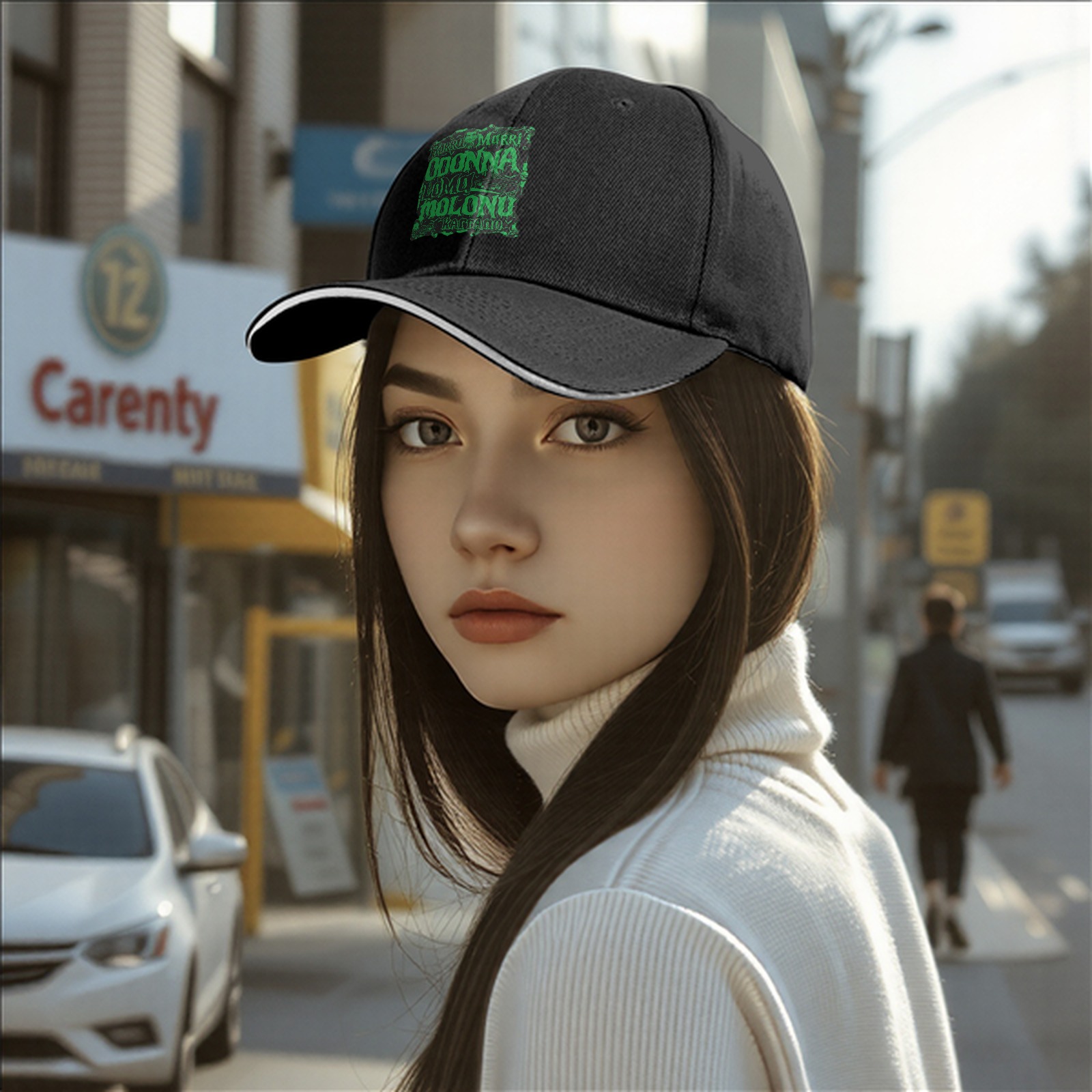 Black Baseball Cap with Green Mystical Text Graphic