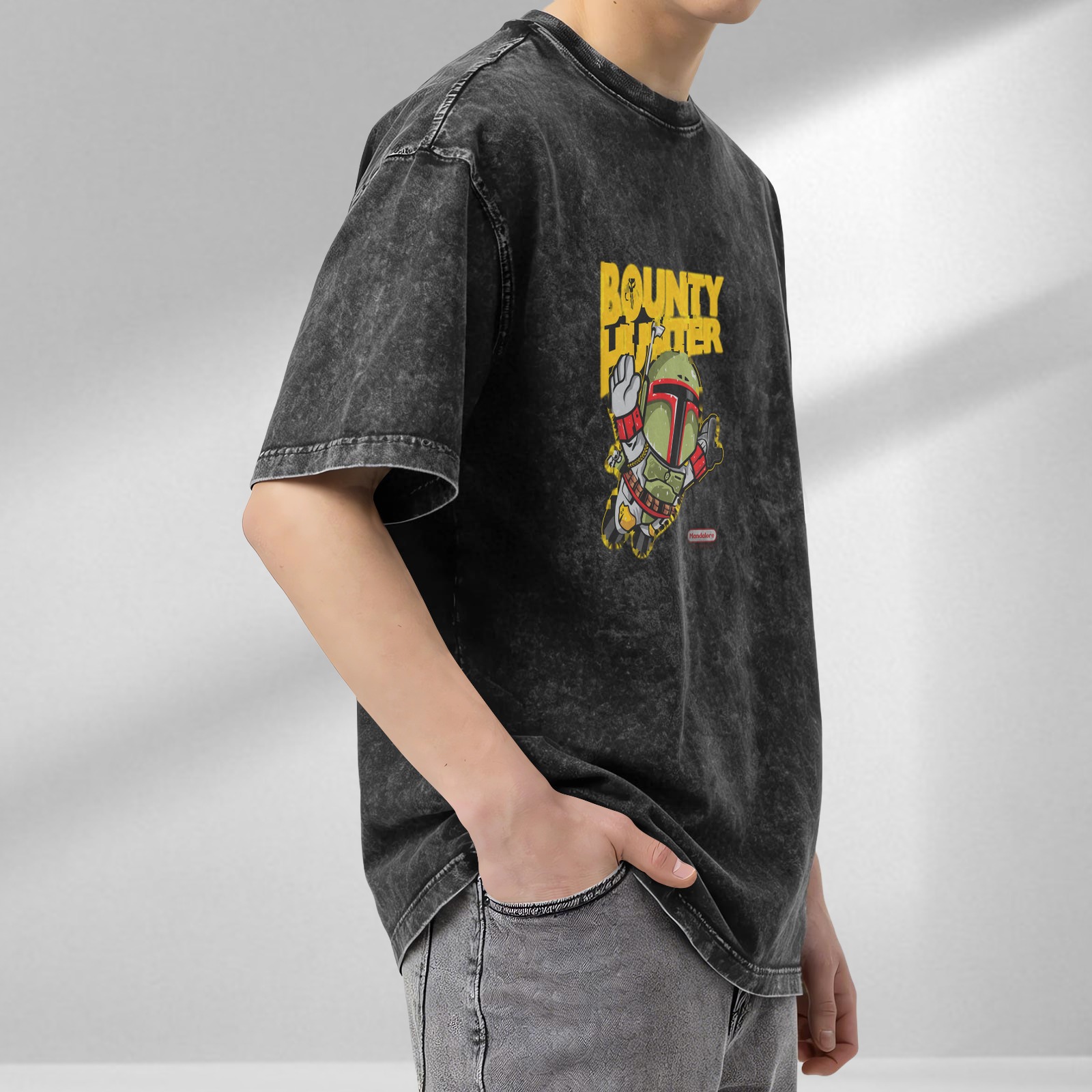 Star Wars Boba Fett Bounty Hunter Graphic Oversized Acid Wash T-Shirt