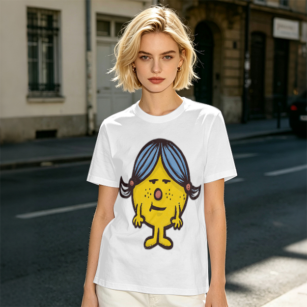 Olive Green T-Shirt With Grumpy Yellow Cartoon Girl Print
