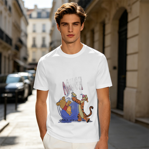 Olive T-Shirt Featuring Winnie the Pooh and Tigger Playing