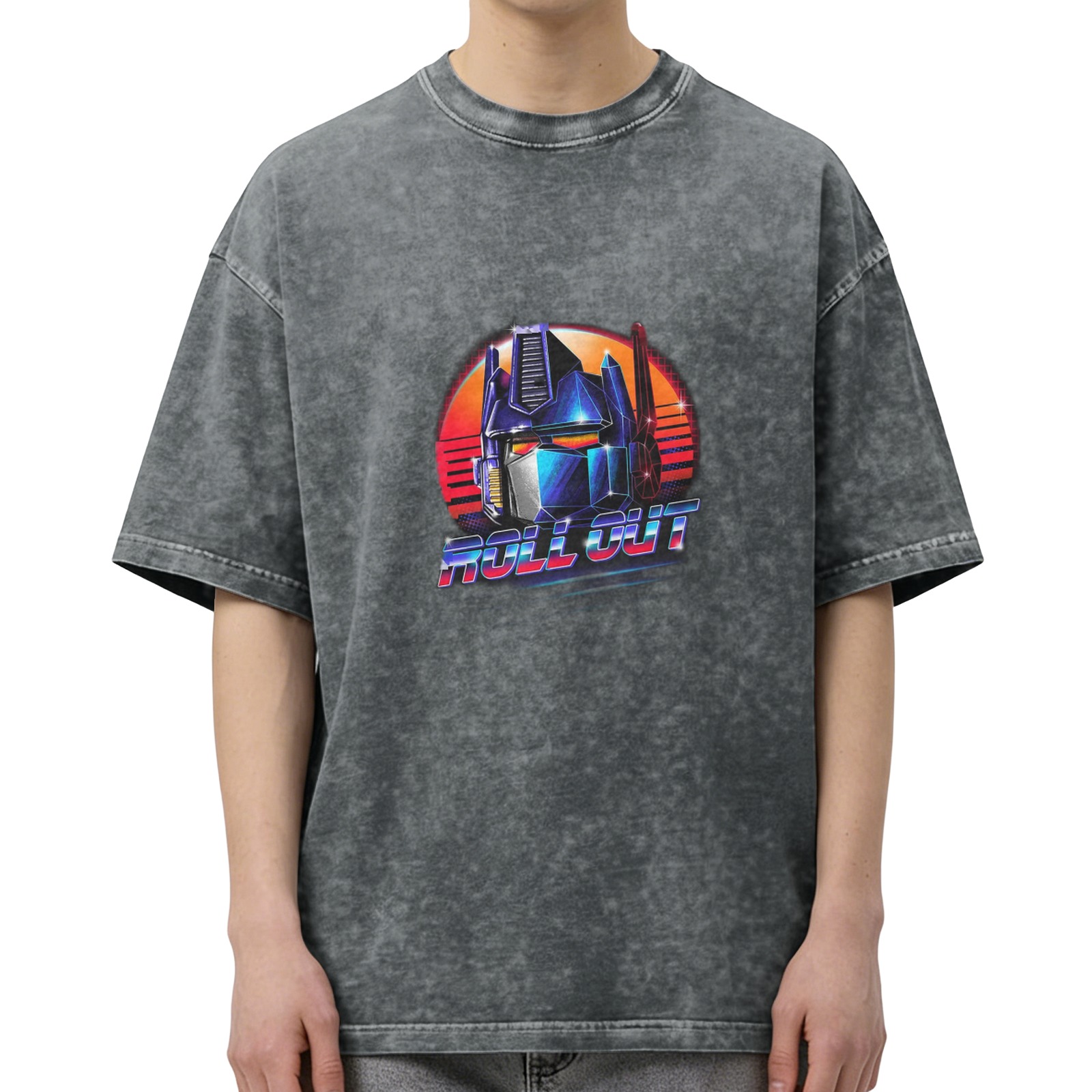 Retro 80s Transformers Optimus Prime 'Roll Out' Graphic Acid Wash T-Shirt