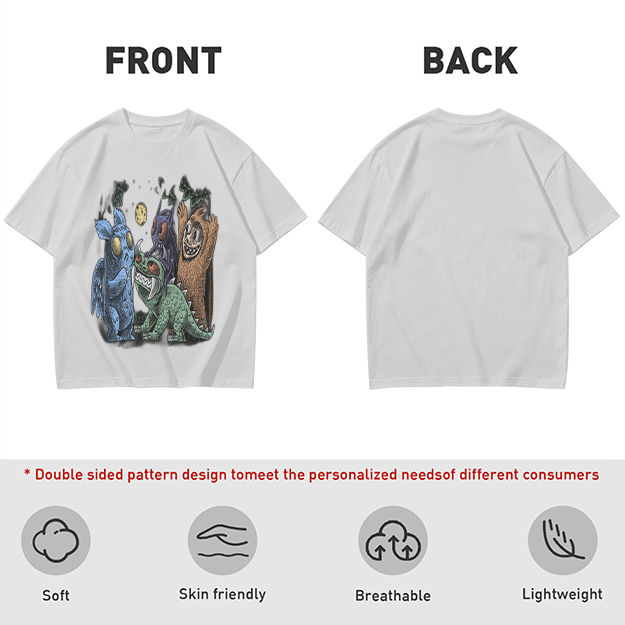 Olive Green T-Shirt With Whimsical Monster Crew Graphic Print