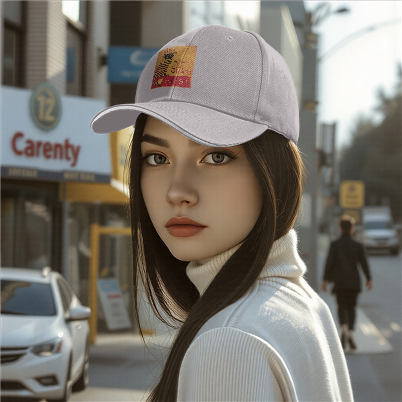 Black Baseball Cap with Cheshire Cat Lewis Carroll Print