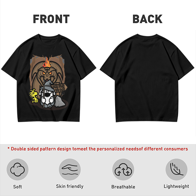 Olive t-shirt with wizard dog and dragon cave graphic