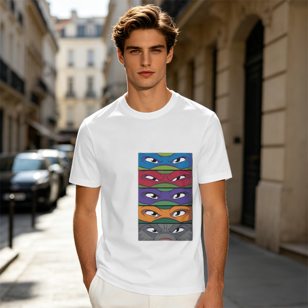 Olive T-Shirt with Teenage Mutant Ninja Turtles Masks Print