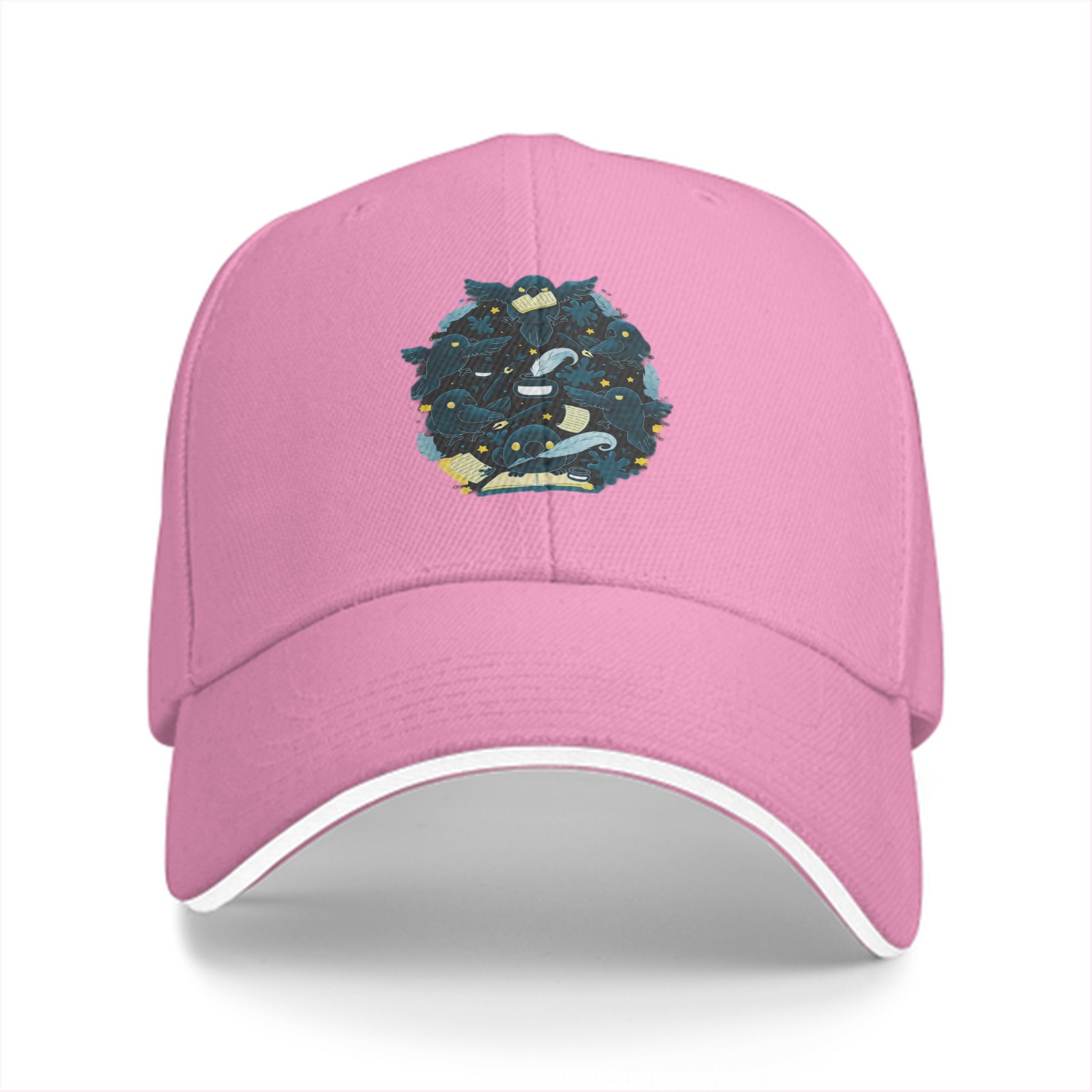 Black baseball cap with whimsical dark creature cluster graphic