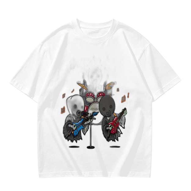 Olive T-Shirt With Grim Reaper Rock Band Graphic Print