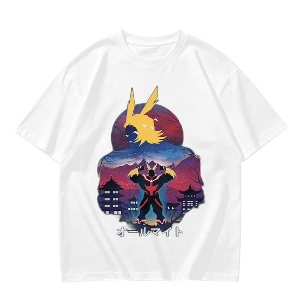 Olive t-shirt with All Might anime character graphic print