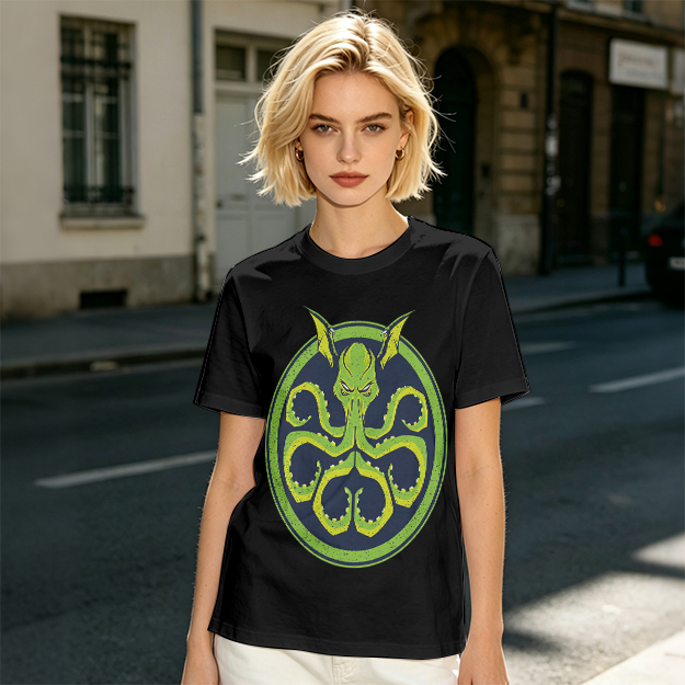 Olive Green T-Shirt with Octopus Demon Graphic Print