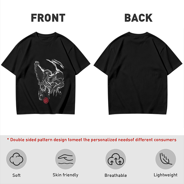 Olive T-Shirt With Dark Abstract Tentacle Creature Print