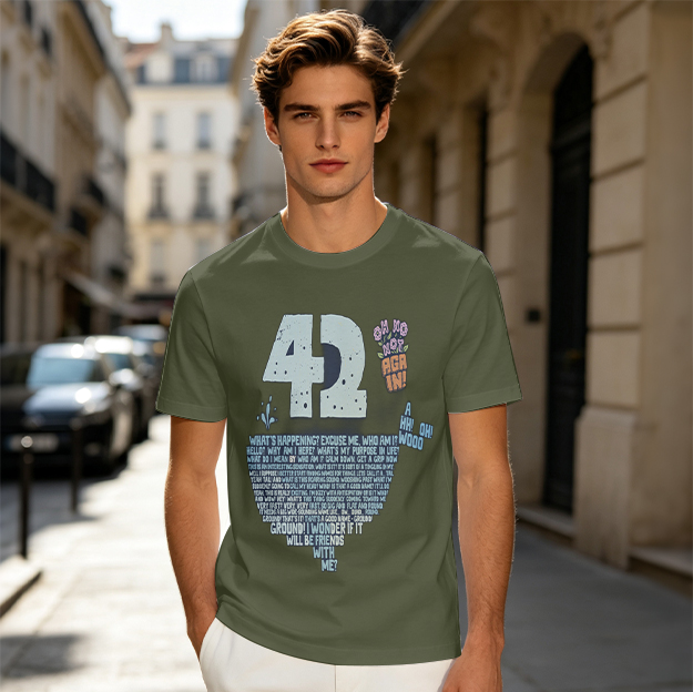 Olive Graphic T-Shirt With 42 Whale Design And Text Print