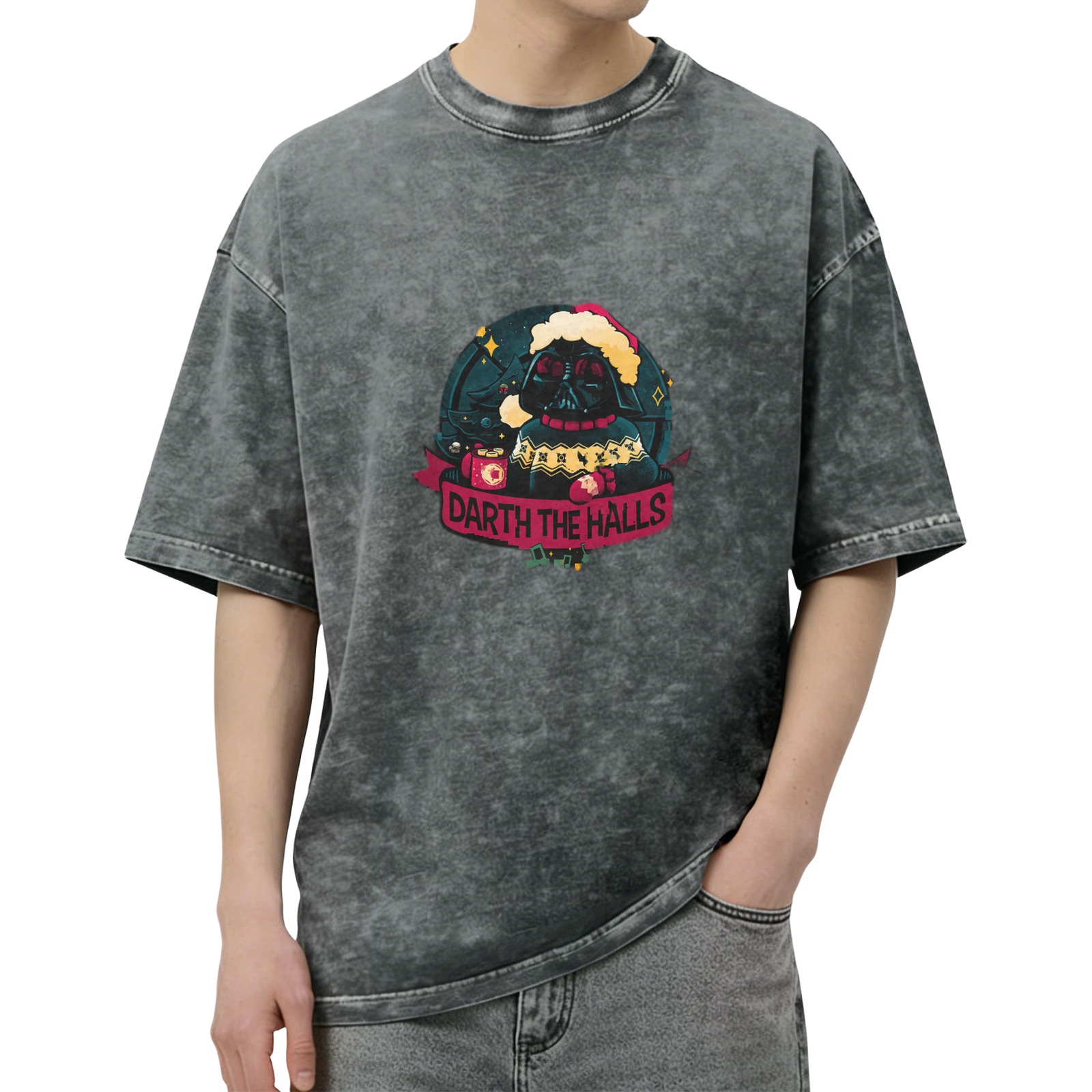 Darth The Halls Christmas Graphic Washed T-Shirt