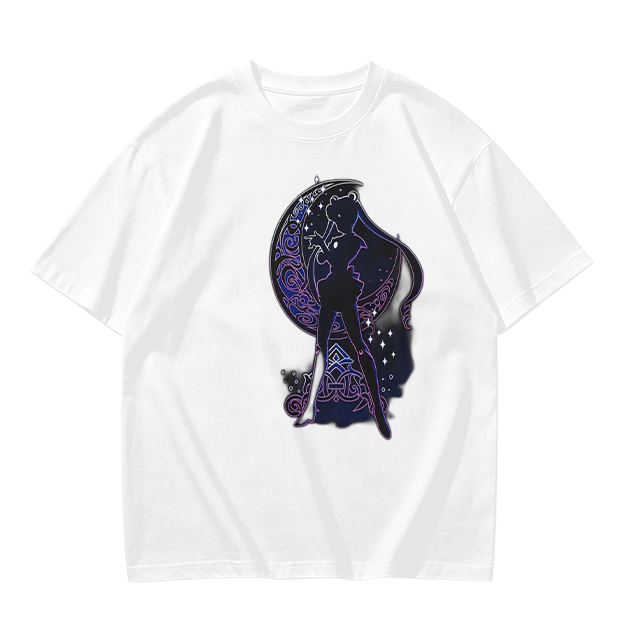 Olive T-Shirt With Celestial Moon Girl Silhouette Graphic