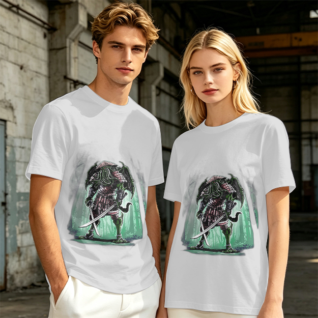 Olive T-Shirt With Samurai Cthulhu Warrior Graphic Print