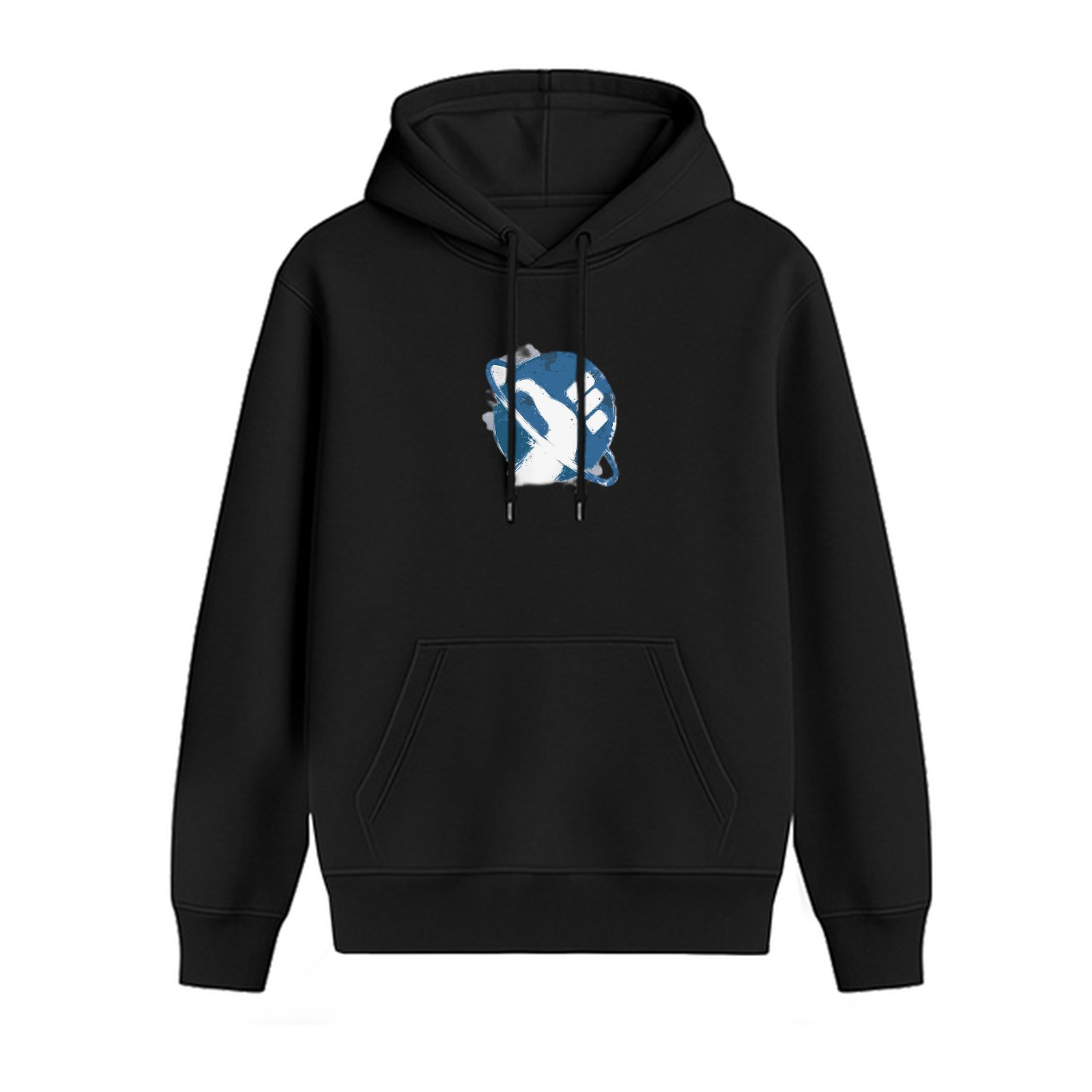 Black Hoodie With Blue And White Graphic Print