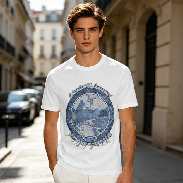 Olive T-Shirt With Fantasy Mountain Landscape Dragon Print