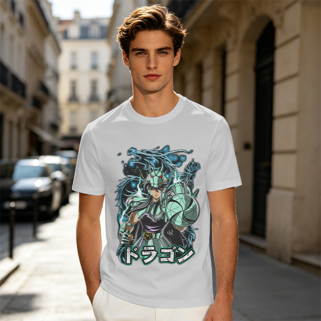 Olive T-shirt with Dragon Saint Seiya Anime Graphic Print
