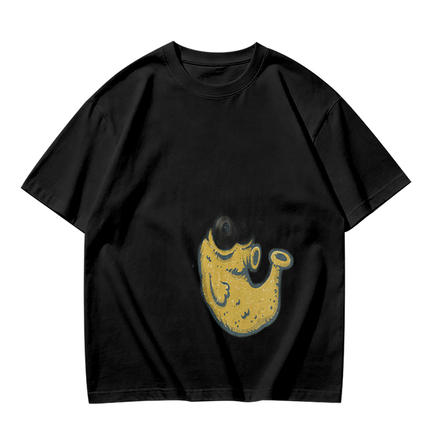 Olive Green T-Shirt With Whimsical Yellow Monster Graphic