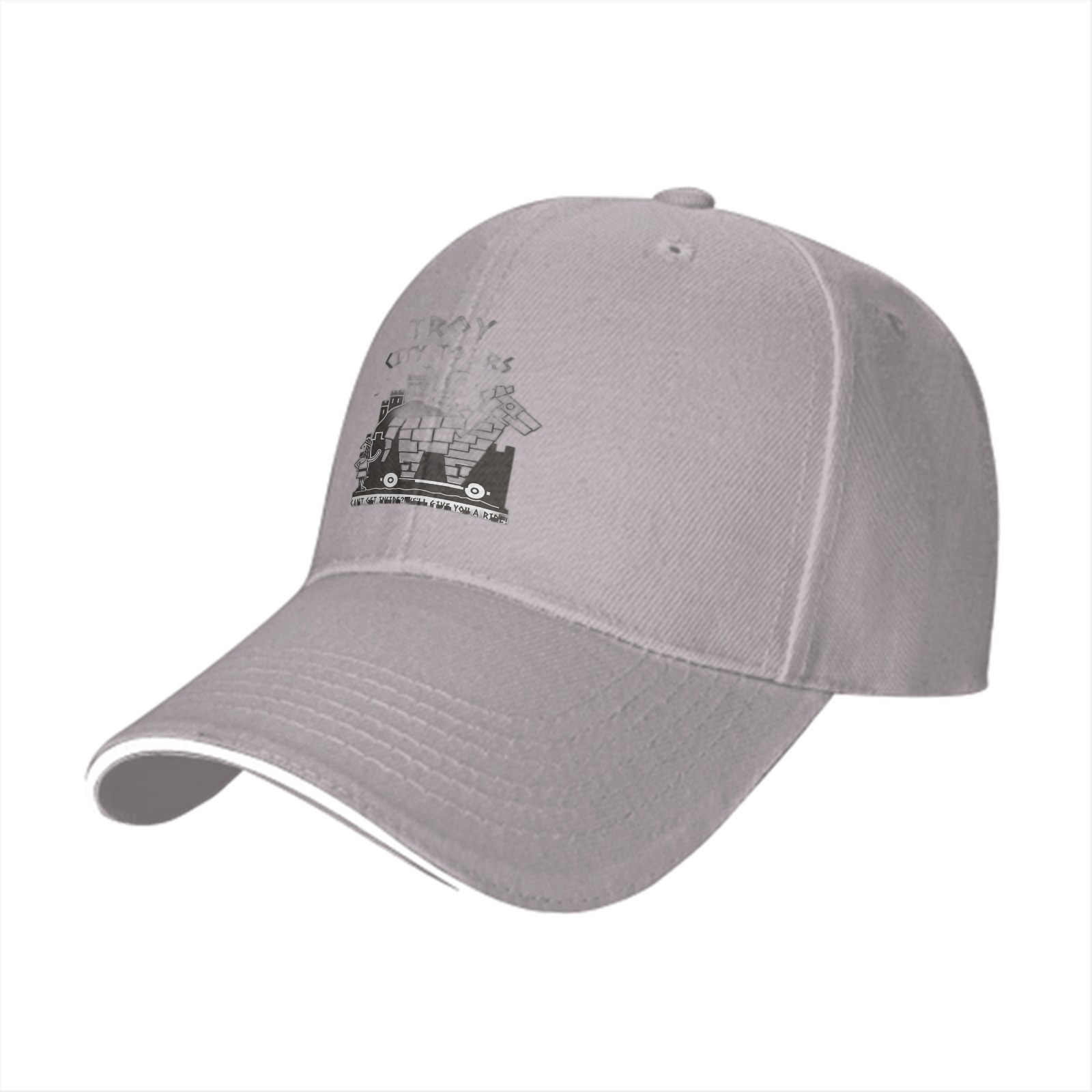 Black baseball cap with monochrome graphic print on front