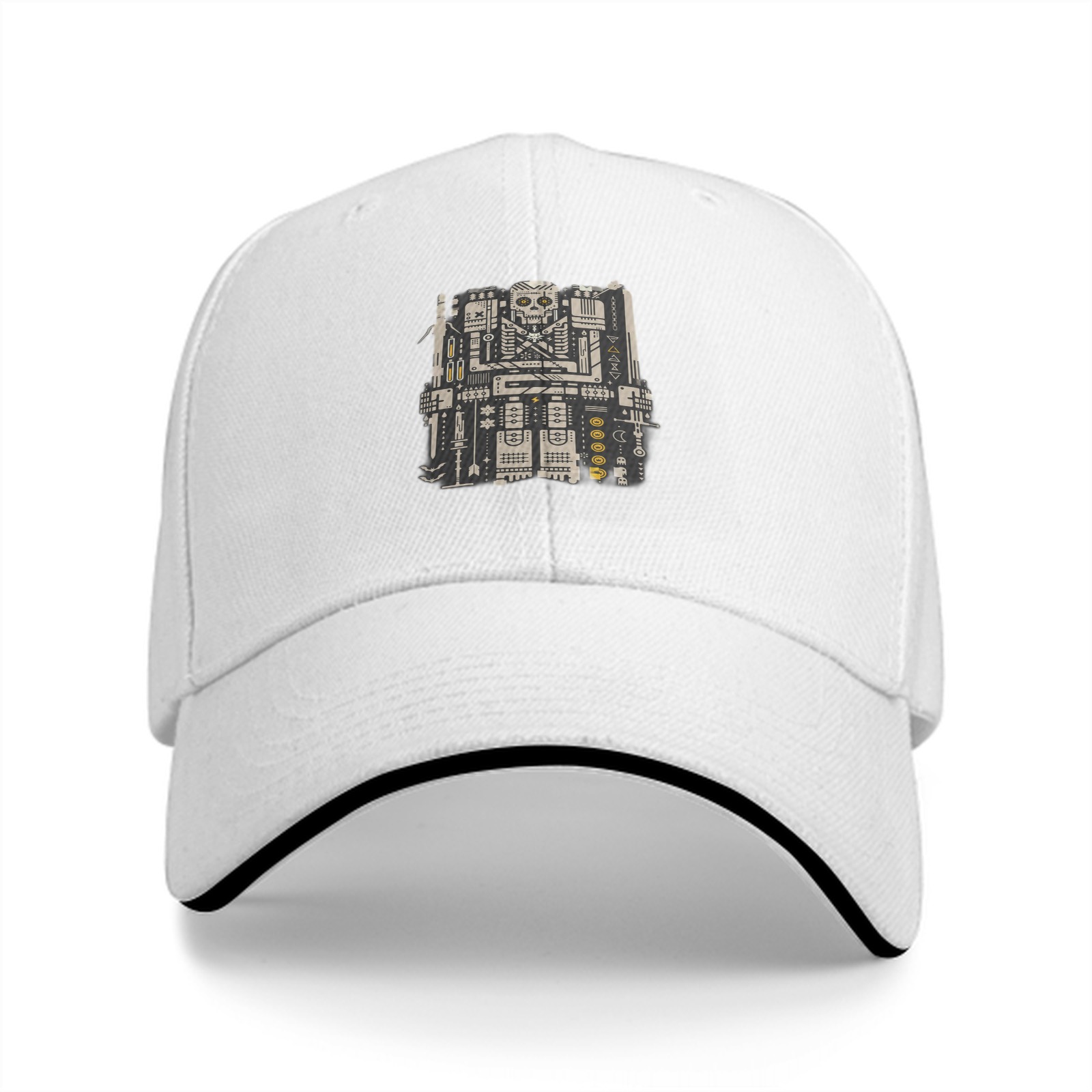 Black Baseball Cap With Cybernetic Skull Circuit Artwork