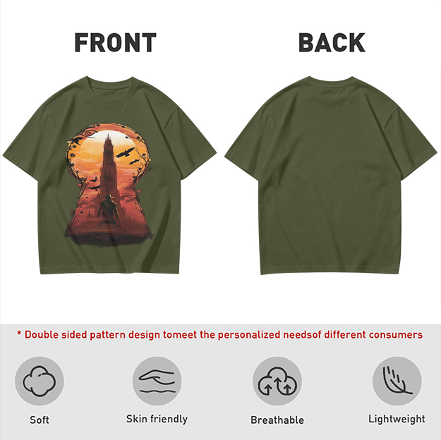 Olive T-Shirt with Keyhole Sunset Tower Art Print