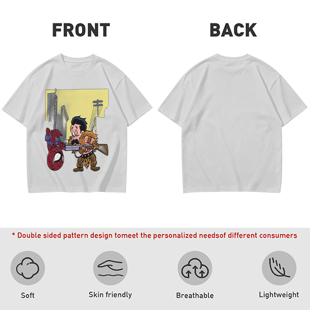 Olive T-shirt with Spider-Man and Hunter Cartoon Print