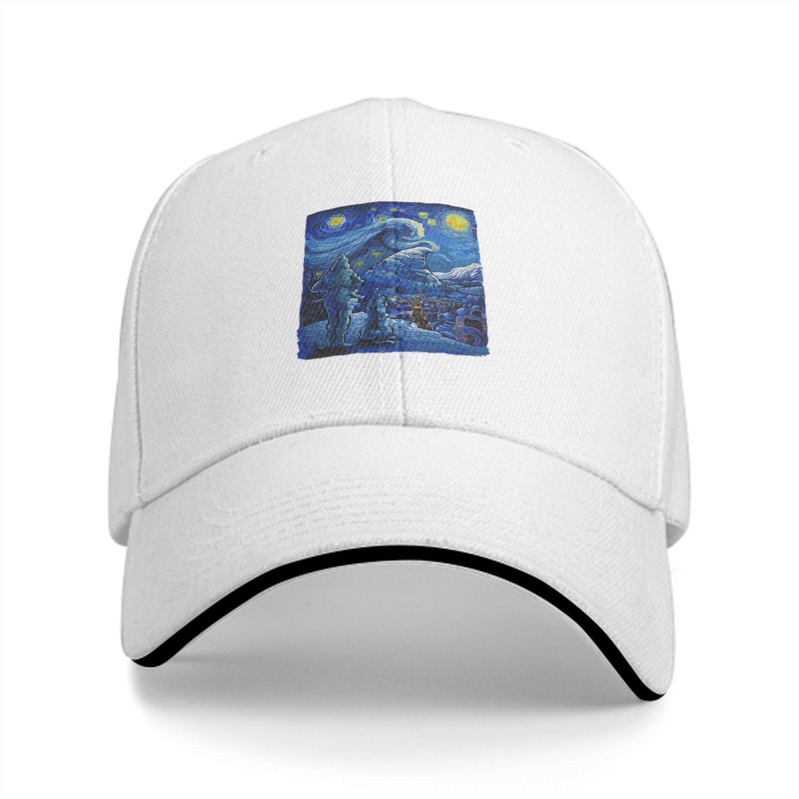 Black Baseball Cap with Starry Night Art Print