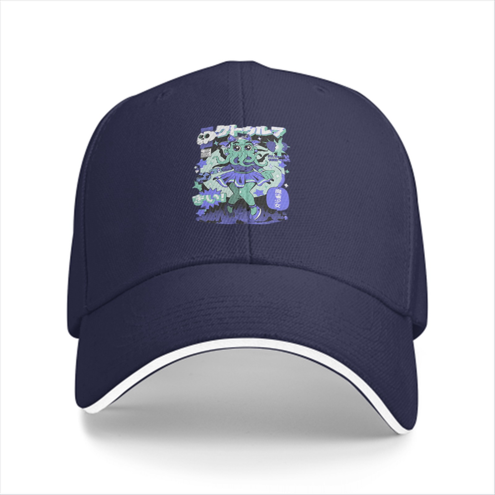 Black Baseball Cap With Anime Octopus Girl Graphic Print